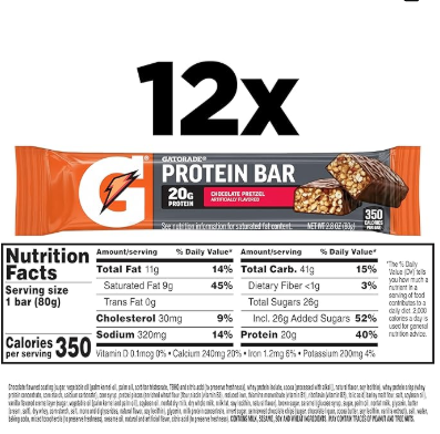 Gatorade Whey Protein Bars, Chocolate Pretzel, 2.8 oz bars (Pack of 12, 20g of protein per bar) - Image 2