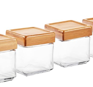 Anchor Hocking 1-Quart Stackable Jars with Bamboo Lids, Set of 4, Clear Glass -