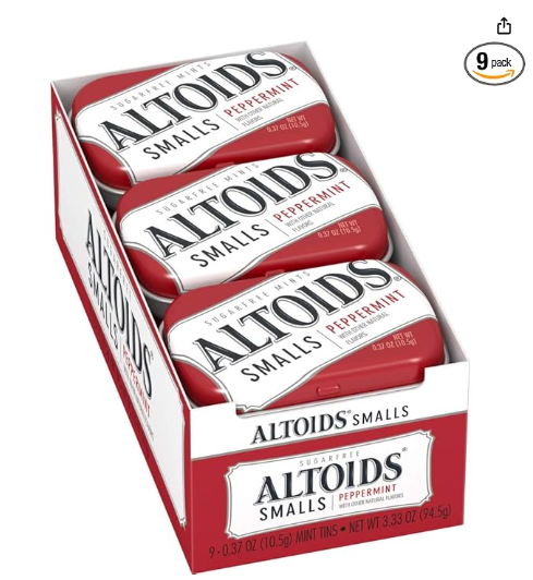 ALTOIDS Sugar-Free Mints - ALTOIDS Smalls Peppermint Breath Mints, 0.37 Ounce Tin, Pack of 9 - Altoid Breath Mint
