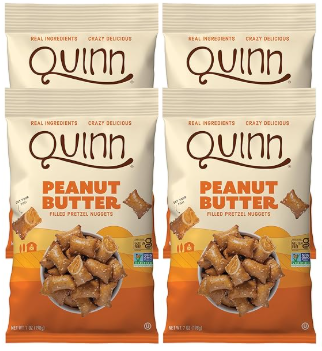 Quinn Gluten Free Peanut Butter Filled Pretzel Nuggets - Made with Real Ingredients, Whole Grain Sorghum, Sea Salt, Vegan, Dairy Free, Non-GMO - 7 Oz (Pack of 4)