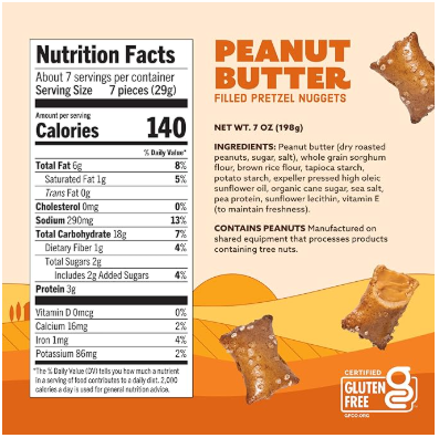 Quinn Gluten Free Peanut Butter Filled Pretzel Nuggets - Made with Real Ingredients, Whole Grain Sorghum, Sea Salt, Vegan, Dairy Free, Non-GMO - 7 Oz (Pack of 4) - Image 3