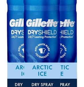 Gillette Dry Spray Antiperspirant and Deodorant for Men, 24/7 Sweat & Odor Protection, Anti-White Mark Technology, Arctic Ice Scent, 4.3 oz (Pack of 3)