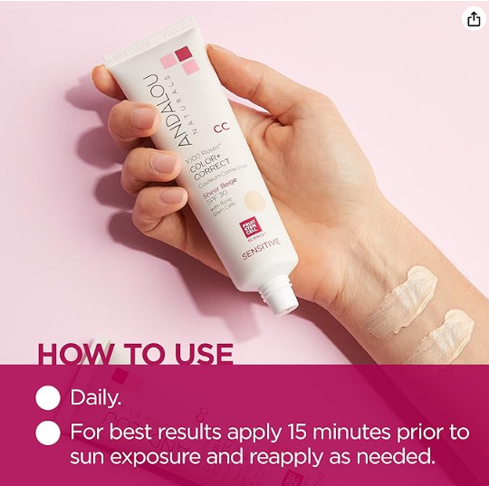 Andalou Naturals 1000 Roses CC Color + Correct with SPF 30, Sheer Beige, 2-in-1 Face Sunscreen + CC Cream for Sensitive Skin, Helps Correct Uneven Skin Tone, Reef Safe Sunscreen, 2 Fl Oz - Image 3