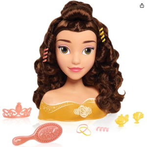 Disney Princess Belle Styling Head, Brown Hair, 10 Piece Pretend Play Set, Beauty and the Beast, Officially Licensed Kids Toys for Ages 3 Up by Just Play