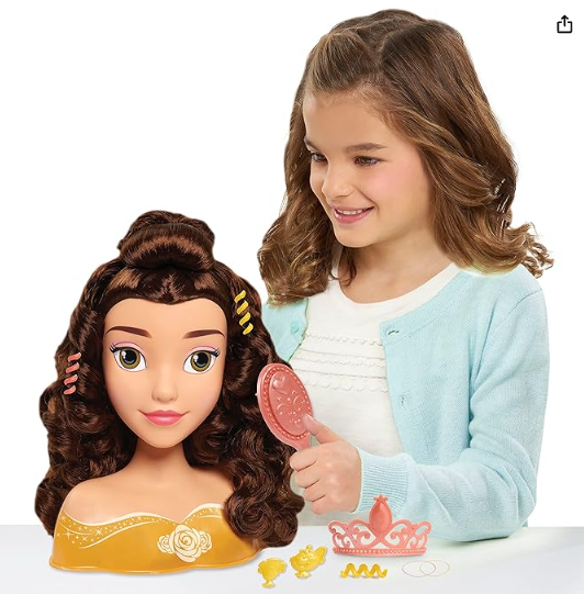 Disney Princess Belle Styling Head, Brown Hair, 10 Piece Pretend Play Set, Beauty and the Beast, Officially Licensed Kids Toys for Ages 3 Up by Just Play - Image 2
