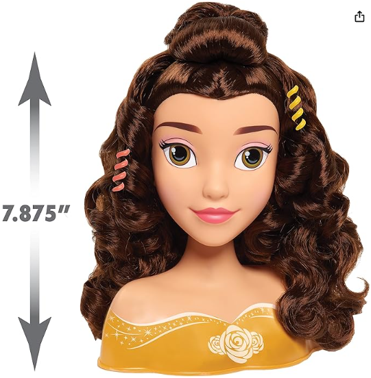 Disney Princess Belle Styling Head, Brown Hair, 10 Piece Pretend Play Set, Beauty and the Beast, Officially Licensed Kids Toys for Ages 3 Up by Just Play - Image 3