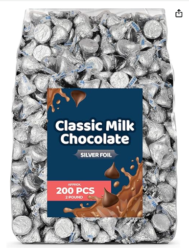 Milk Chocolate, Classic Silver Wraps, 2 Pound Bag (Approx. 200 Pieces) - Perfect for Gifts, Parties, and Special Occasions