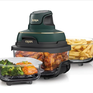 Ninja Crispi 5-in-1 Portable Glass Air Fryer, 4-QT, 2.5-QT & 6-Cup Glass Containers with Crisper Plates & Storage Lids, Microwave, Freezer & Dishwasher Safe, British Racing Green, FN103BF