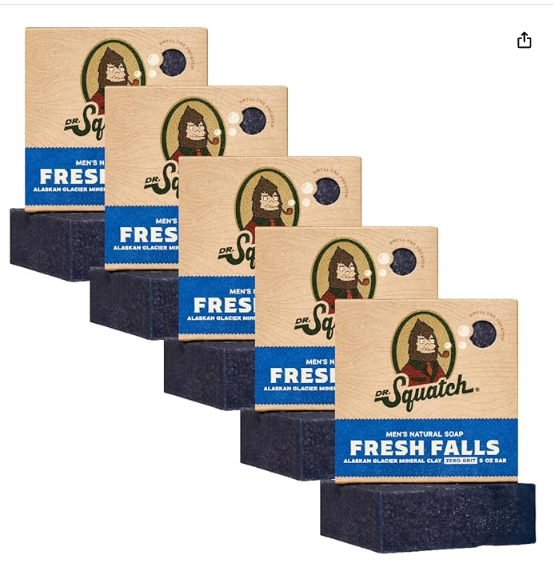 Dr. Squatch Natural Bar Soap for Men - Cold Process Soap with No Harsh Chemicals - Fresh Falls (5 oz, 5-Pack)