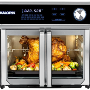 Kalorik Air Fryer Oven Grill MAXX Series 26-Quart with Smokeless Sear Technology Digital Controls Easy-View Door and 22 Smart Cooking Presets, Includes Cooking Accessories, 1700-Watts, Stainless Steel