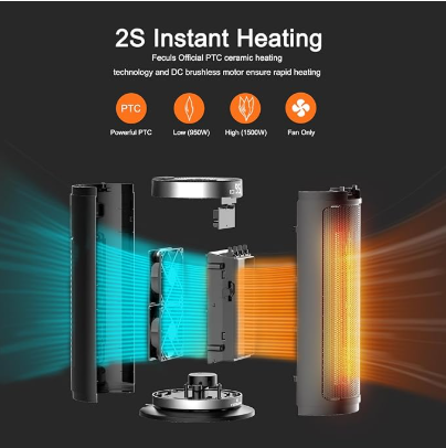 Space Heater,1500W Portable Electric Heaters for Indoor Use with Remote&Thermostat,4 Modes,12h Timer,90°Oscillation,Digital Display, PTC Fast Heating Ceramic Heater for Bedroom Office - Image 3