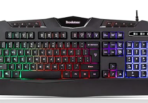 Brookstone USB Wired Gaming Keyboard with Multi-Color LED Backlit Keys and Numeric Keypad, Mac and PC Compatible (w/Palm Rest)