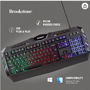 Brookstone USB Wired Gaming Keyboard with Multi-Color LED Backlit Keys and Numeric Keypad, Mac and PC Compatible (w/Palm Rest) - Image 3