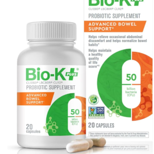 Bio-K+ Advanced Bowel Support Probiotic – 50 Billion CFU – Vegan, Gluten-Free, Non-GMO – Supports Digestive Health & Regularity – for Men & Women – 20 Capsules