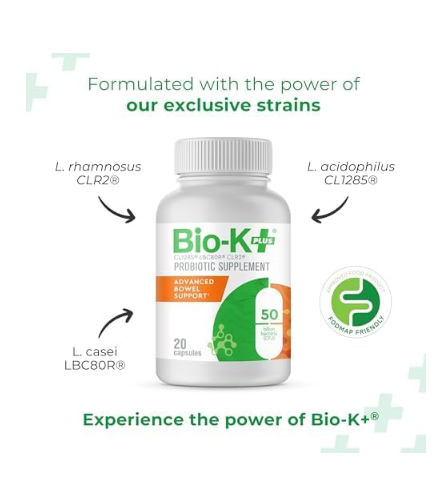 Bio-K+ Advanced Bowel Support Probiotic – 50 Billion CFU – Vegan, Gluten-Free, Non-GMO – Supports Digestive Health & Regularity – for Men & Women – 20 Capsules - Image 2