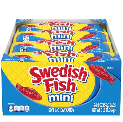 SWEDISH FISH Mini Soft & Chewy Candy, Bulk Candy, 24 - 2 oz Bags