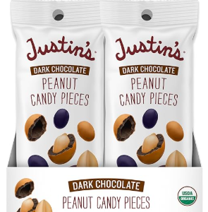 Justin's Dark Chocolate Peanut Candy Pieces 12pk of 1.5oz bags Organic, Gluten Free, Non-GMO, Responsibly Source, Rainforest Alliance Certified Cocoa