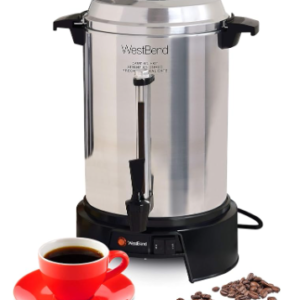 West Bend Commercial Coffee Urn Highly-Polished Aluminum Features Automatic Temperature Control Large Capacity with Quick Brewing Smooth Prep and Easy Clean Up NSF Approved, 55-Cup, Silver