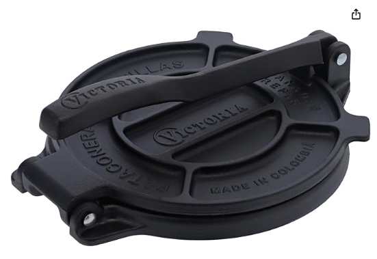 Victoria 6.5 Inch Cast Iron Tortilla Press. Tortilla Maker, Flour Tortilla press, Rotis Press, Dough Press, Pataconera Seasoned with Flaxeed Oil