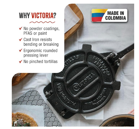 Victoria 6.5 Inch Cast Iron Tortilla Press. Tortilla Maker, Flour Tortilla press, Rotis Press, Dough Press, Pataconera Seasoned with Flaxeed Oil - Image 2