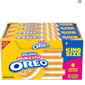 OREO Double Stuf Golden Sandwich Cookies, King Size, 12 Snack Packs (8 Cookies Per Pack)