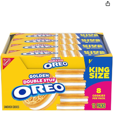 OREO Double Stuf Golden Sandwich Cookies, King Size, 12 Snack Packs (8 Cookies Per Pack)