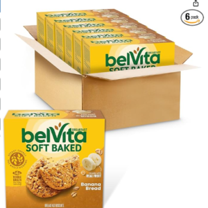 belVita Soft Baked Breakfast Bars, Banana Bread, 6 Boxes of 5 Packs (1 Biscuit Per Pack)